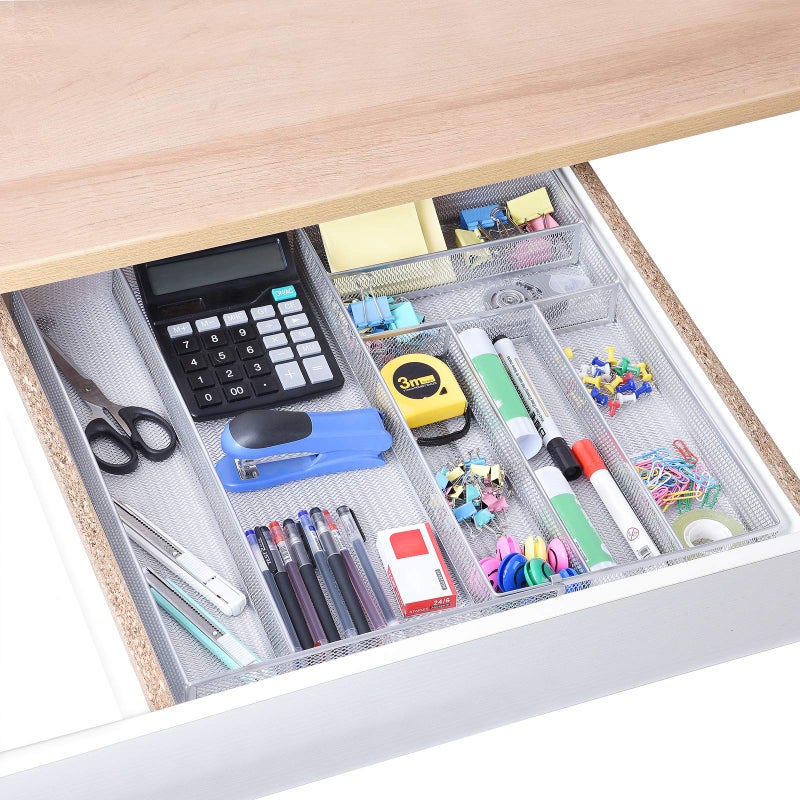 WuGeShop Expandable Office Drawer Organizer, 6 to 7 Compartments Adjustable Mesh Desk Drawer Organizer, Good Desk Organizer for Office Supplies and Art Supplies - Image 2